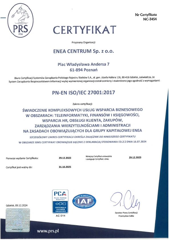 Certyfikat ISO 2025 Certyfikat ISO 2025